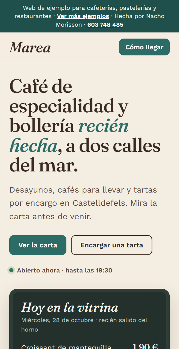 Web de ejemplo para una cafetería