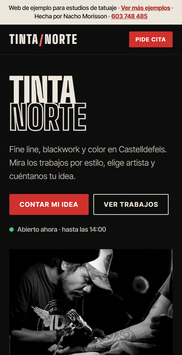 Web de ejemplo para un estudio de tatuaje